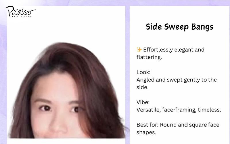 Model showing edgy, cropped micro bangs above eyebrows.